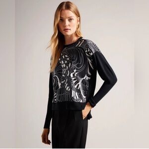 Ted Baker Sicell Woven Front Jumper Black Sweater, Size 0